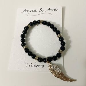 Anna & Ava Trinkets Black Beaded Bracelet with Wing Charm
